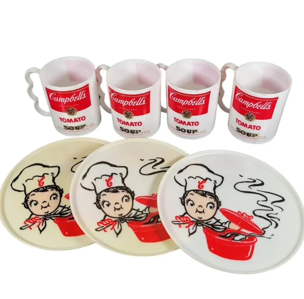Vintage Campbell’s Soup Playset Cups and Plates Set of 7 (4 Cups, 3 Plates)